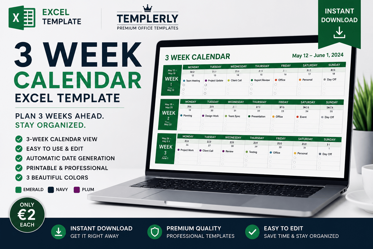 3 Week Calendar Excel Template